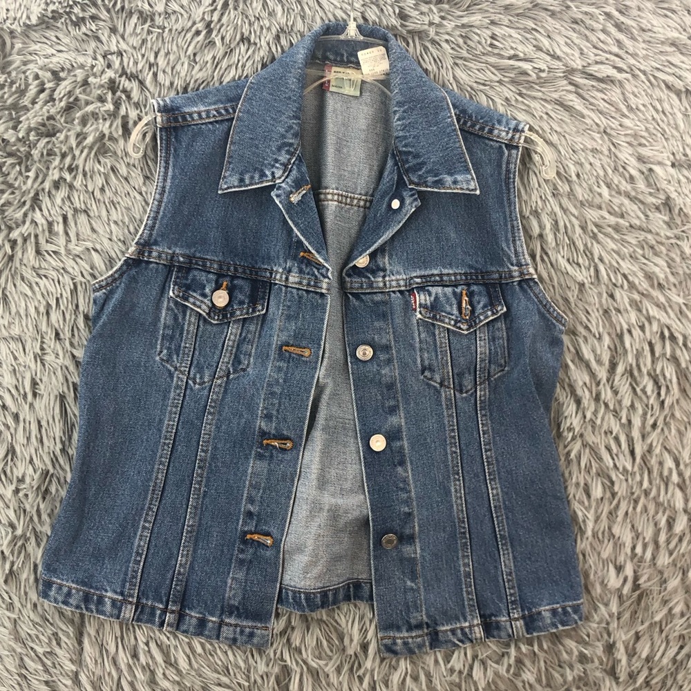 Levis Jacket Womens Medium Red Tab Denim Sleeveless Jean Button Front Vintage